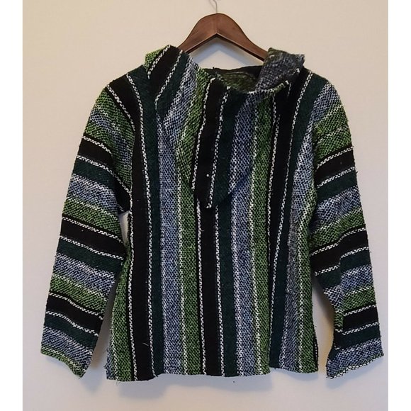 Mexican Southwest Baja Chunky Poncho Hoodie Hippie Festival Drug Rug Size Small - Picture 3 of 7